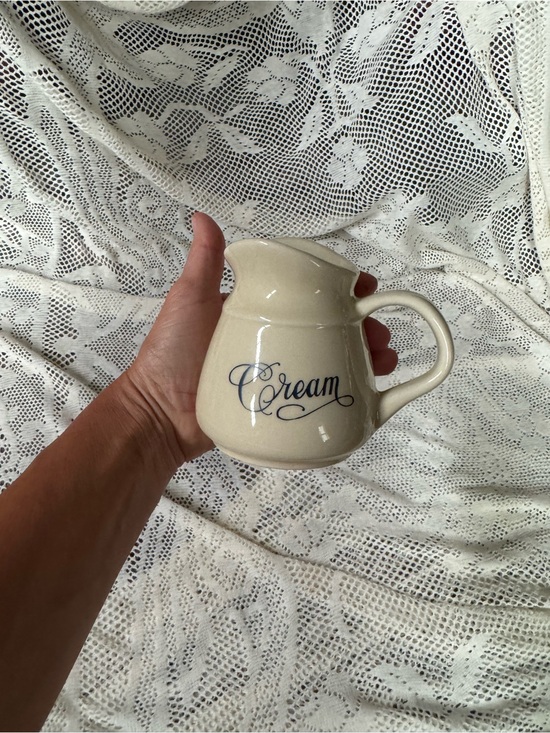 Vintage Other - Vintage Cream Ceramic Pitcher in Cream and Blue